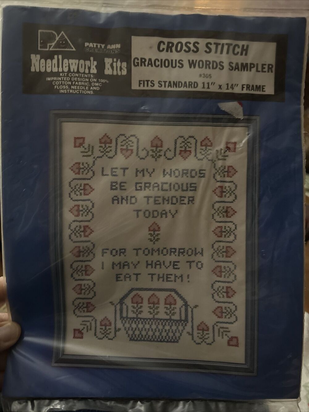 Vintage Patty Ann Needlework Gracious Words #305 11x14 Cross Stitch # 305